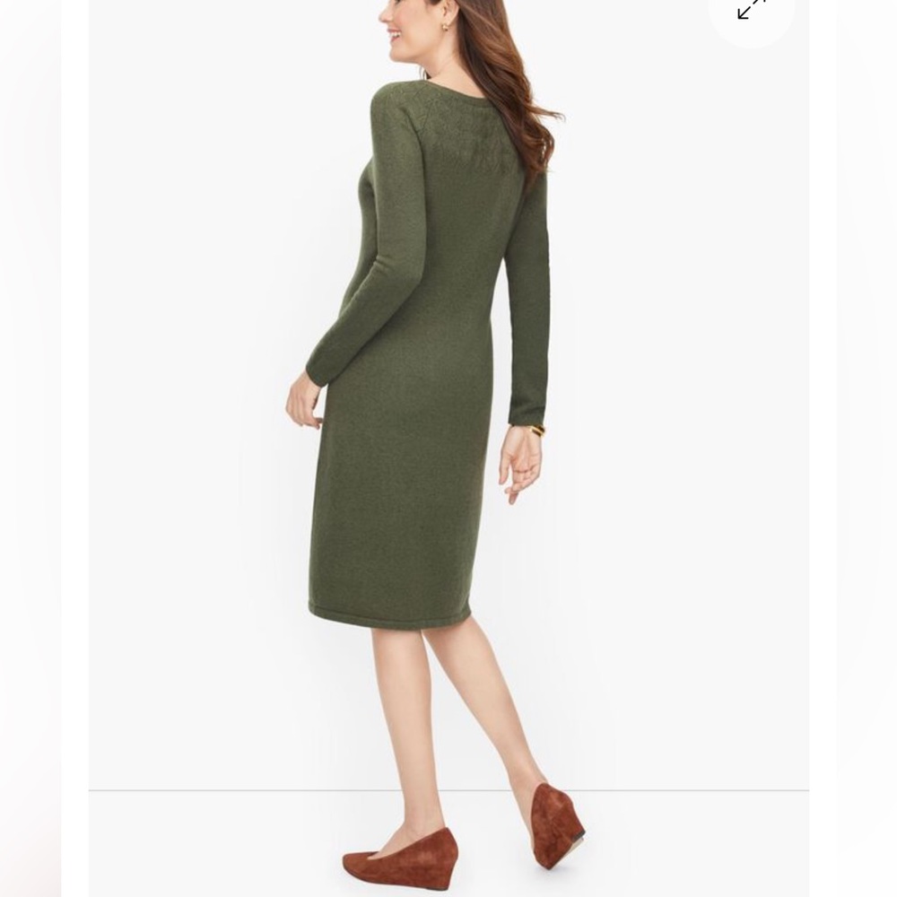 NWT Talbots Pointelle Detail Olive Green Sweater Sheath Dress Knee Length Size M